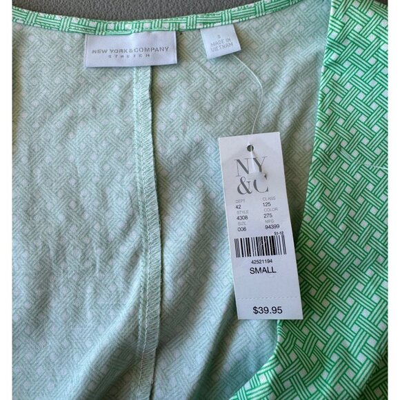 New York & Company Green Polka Dot Wrap Sleeveless Stretch Top S - Picture 3 of 6